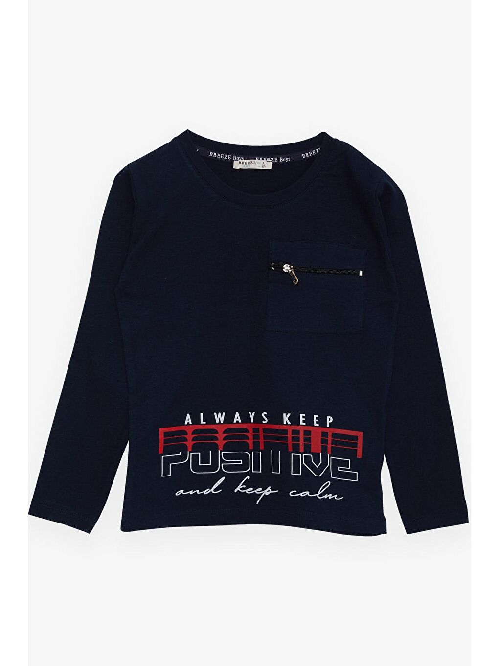 Erkek Çocuk Uzun Kollu Tişört Cepli Fermuarlı Lacivert (9 Yaş)