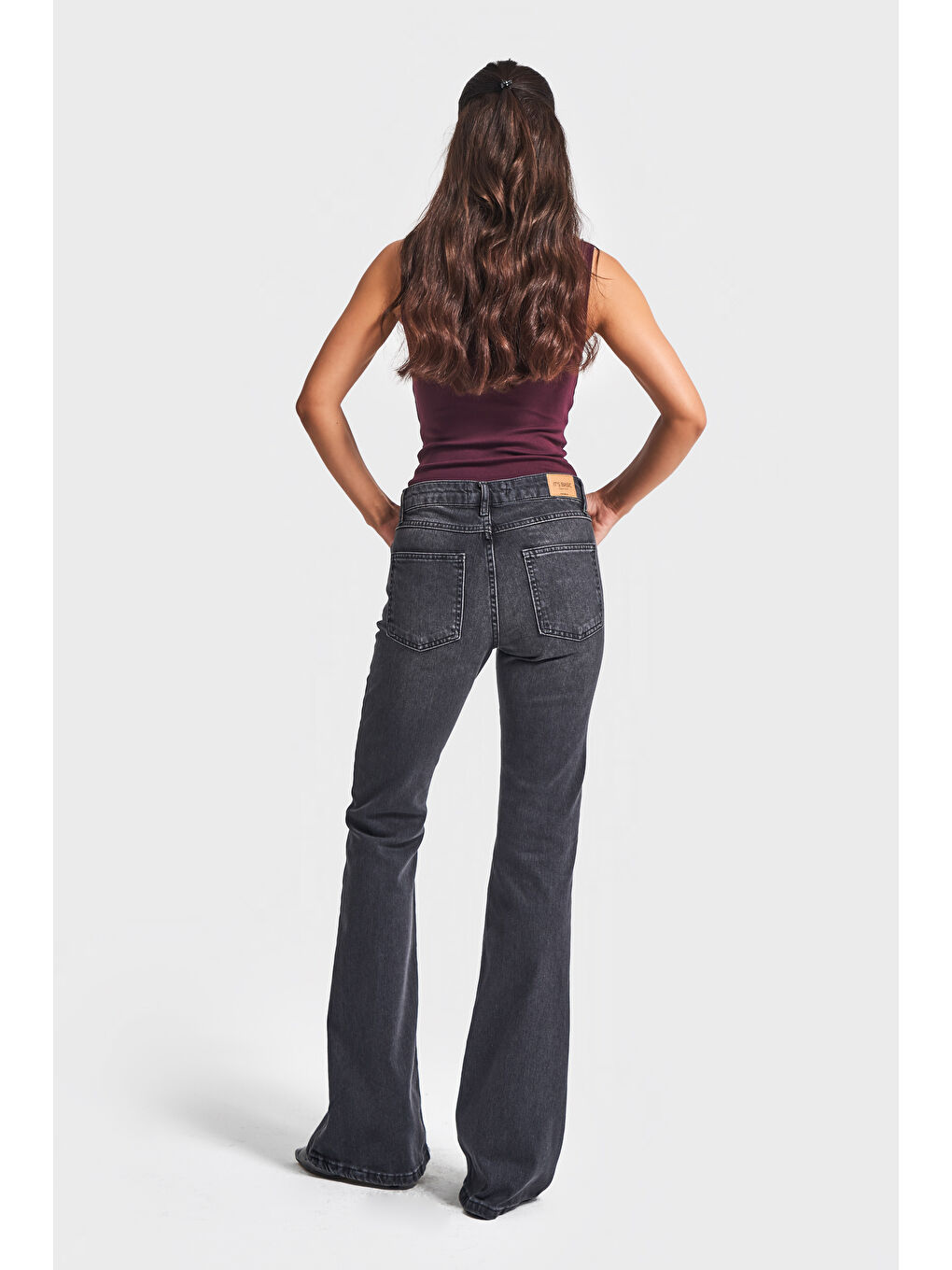 Gri Kadın Füme Renk 2w5-1 Midrise Flare Fit İç Boy 83cm Esnek Kumaş Denim Jean-2