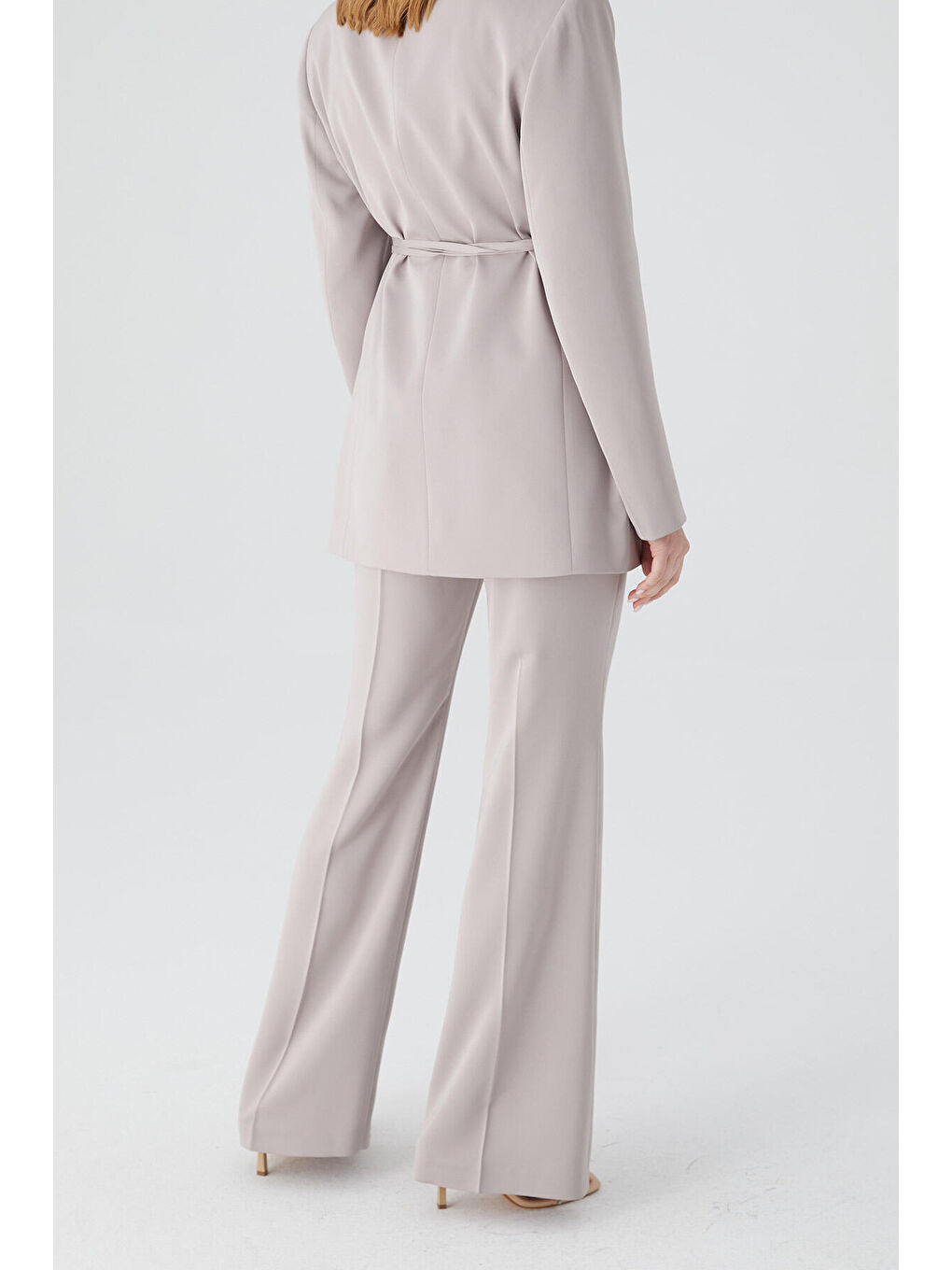 Bej Saten İspanyol Paça Pantolon Taş-3