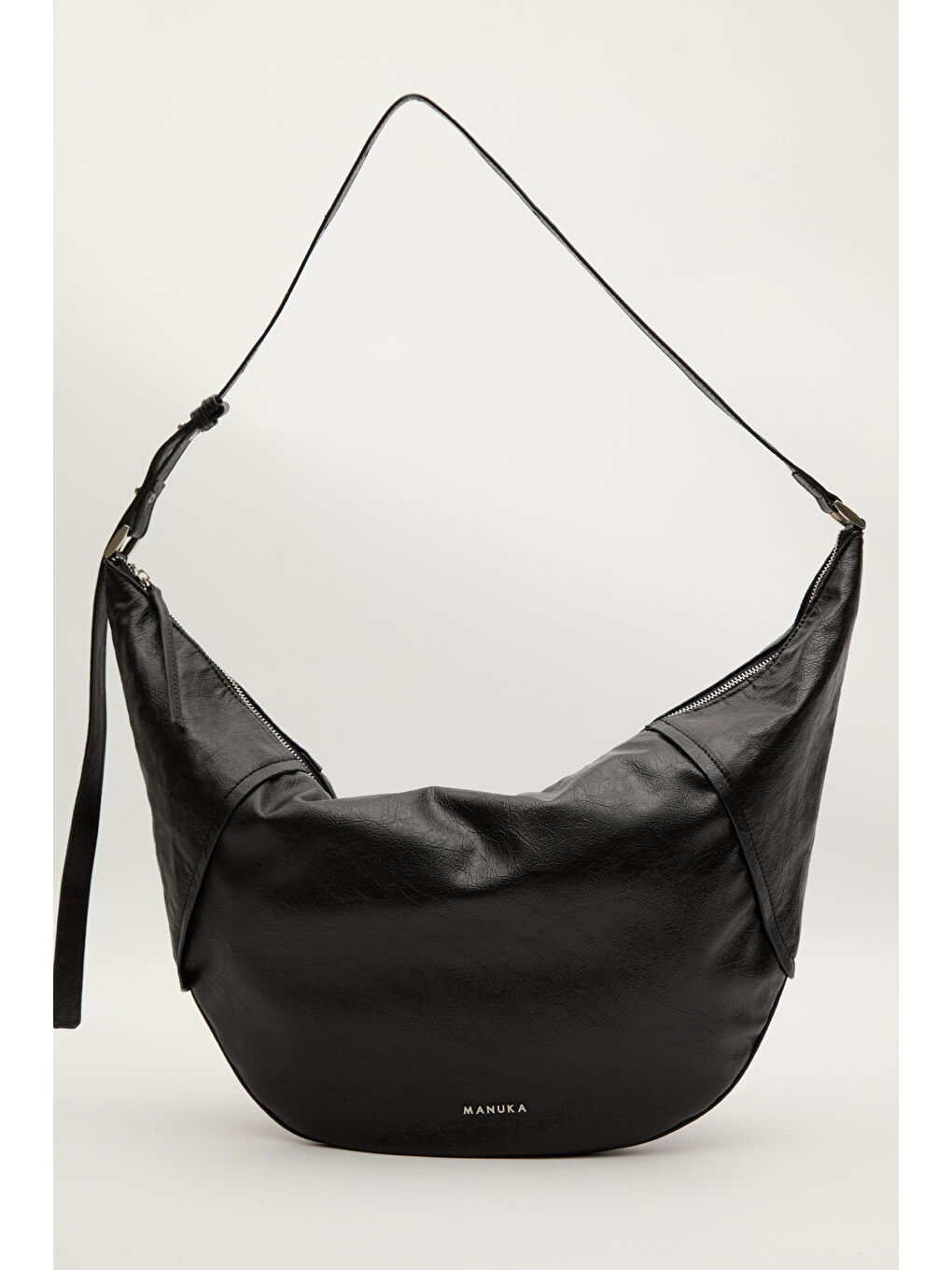 Yumuşak Deri Oval Çapraz Çanta Siyah-4