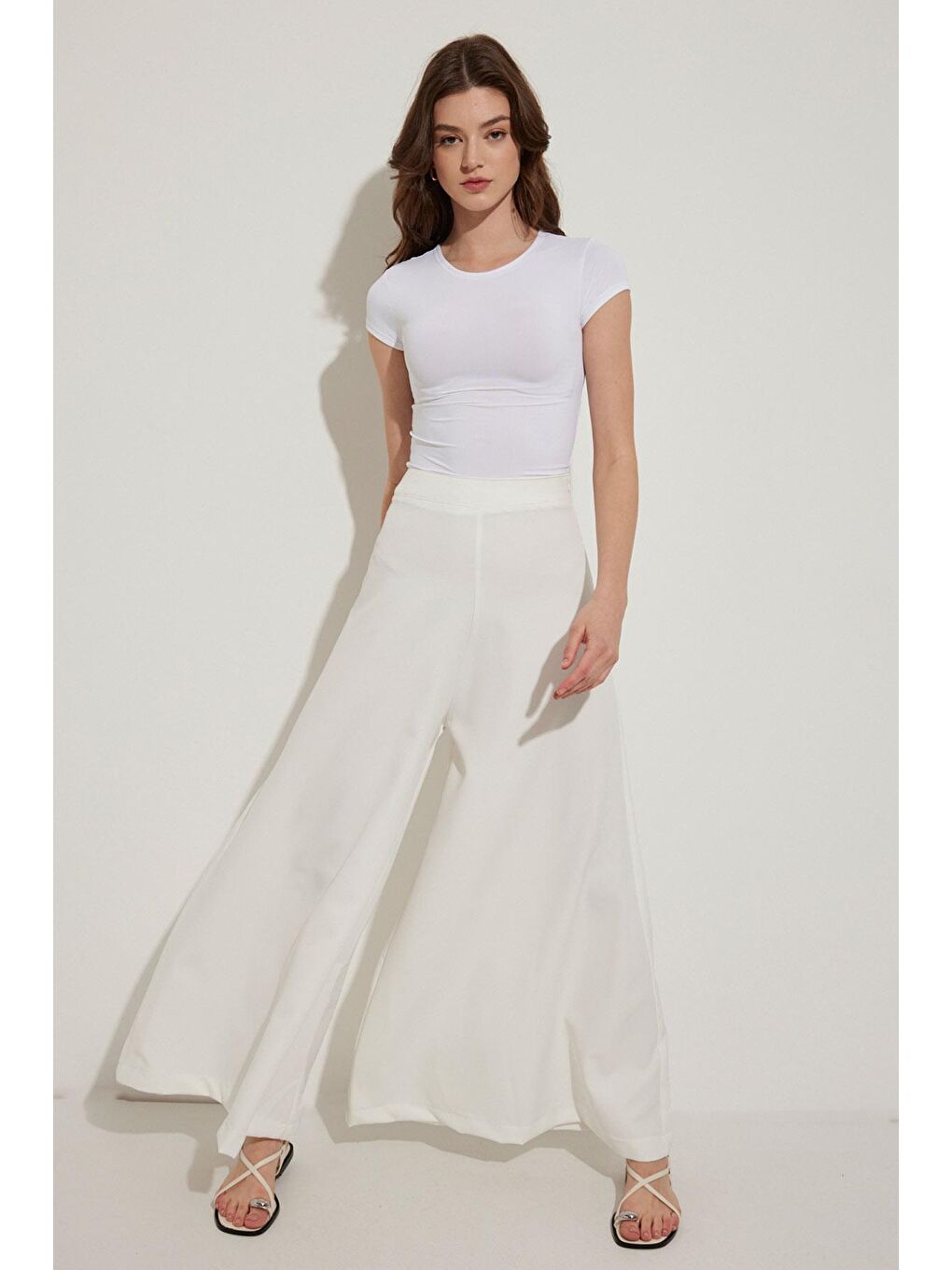 Dökümlü İspanyol Pantolon - Ekru