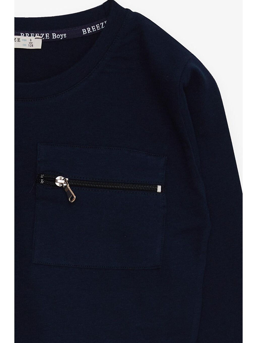 Erkek Çocuk Uzun Kollu Tişört Cepli Fermuarlı Lacivert (9 Yaş)-2