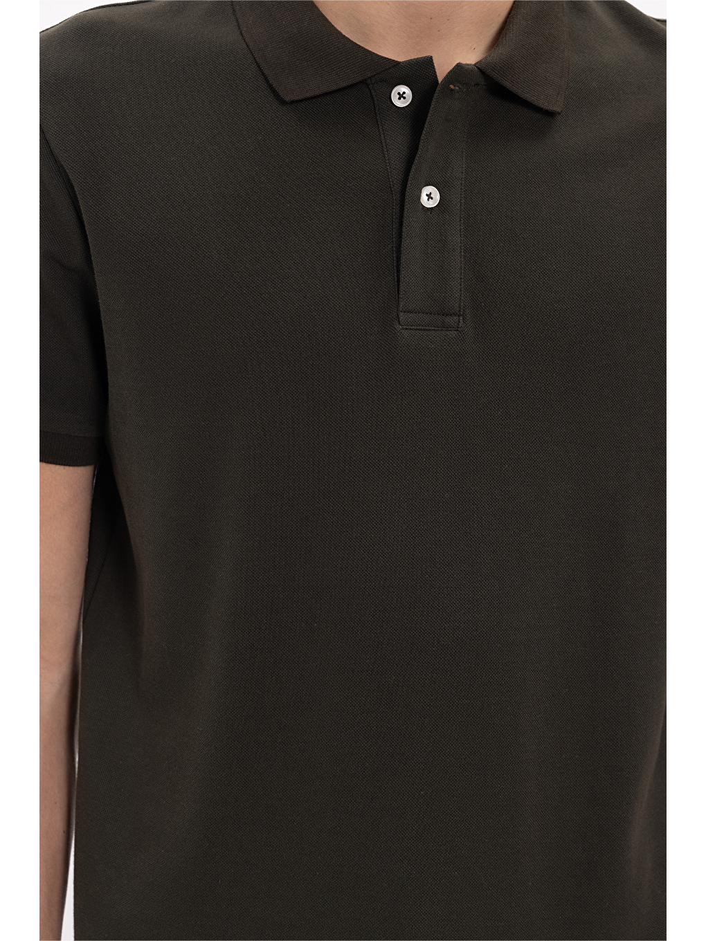 Erkek Slim Fit Dar Kesim %100 Pamuk Kısa Kollu Polo Yaka Haki Tişört-5