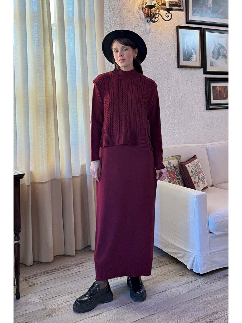 Bordo Süveterli Triko Takım-1