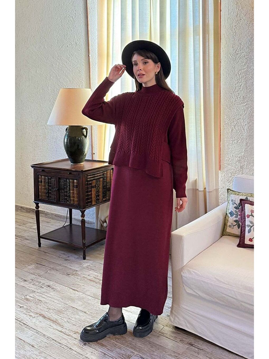 Bordo Süveterli Triko Takım-4