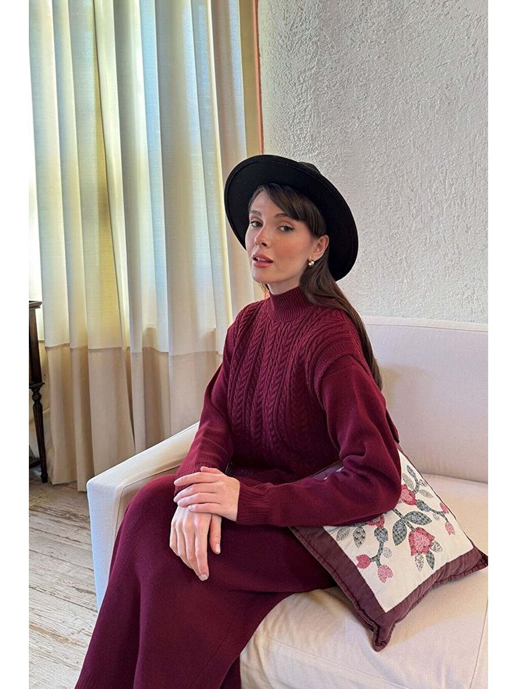 Bordo Süveterli Triko Takım-5