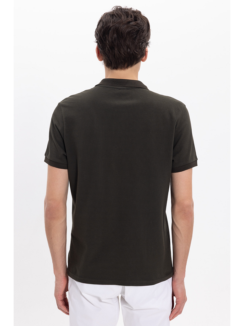 Erkek Slim Fit Dar Kesim %100 Pamuk Kısa Kollu Polo Yaka Haki Tişört-7