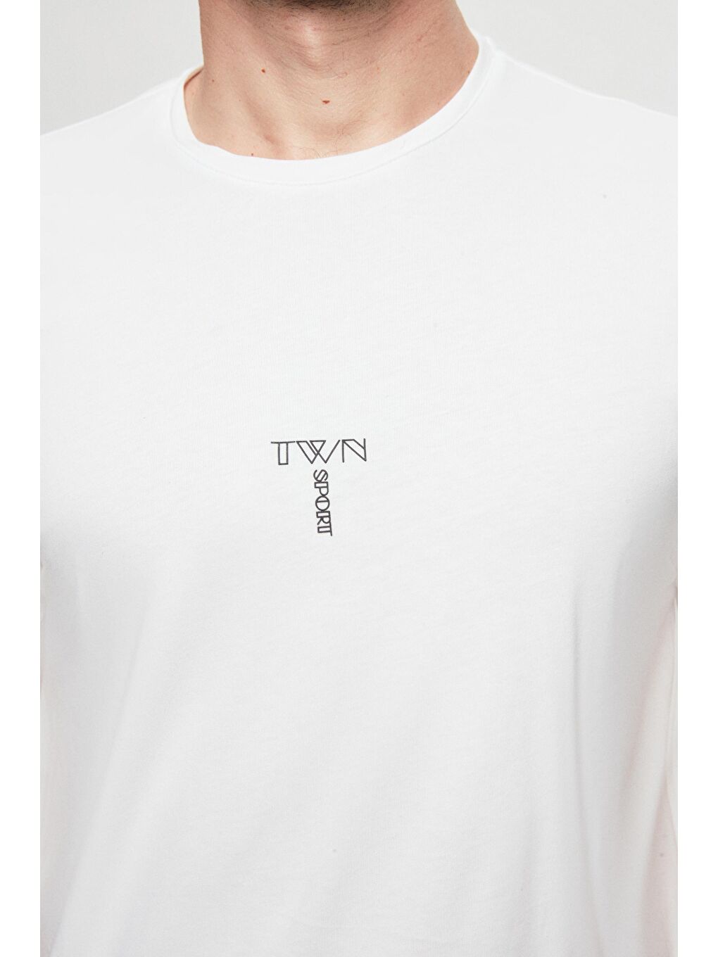 Regular Fit Beyaz Mini Yazı Baskılı %100 Pamuk Tişört-1