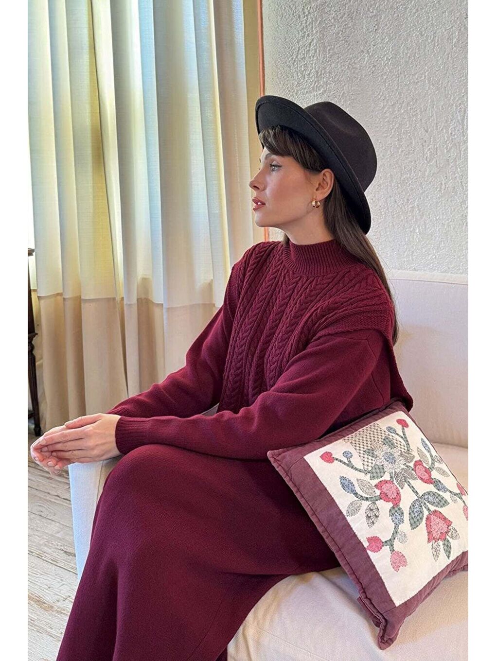 Bordo Süveterli Triko Takım-6