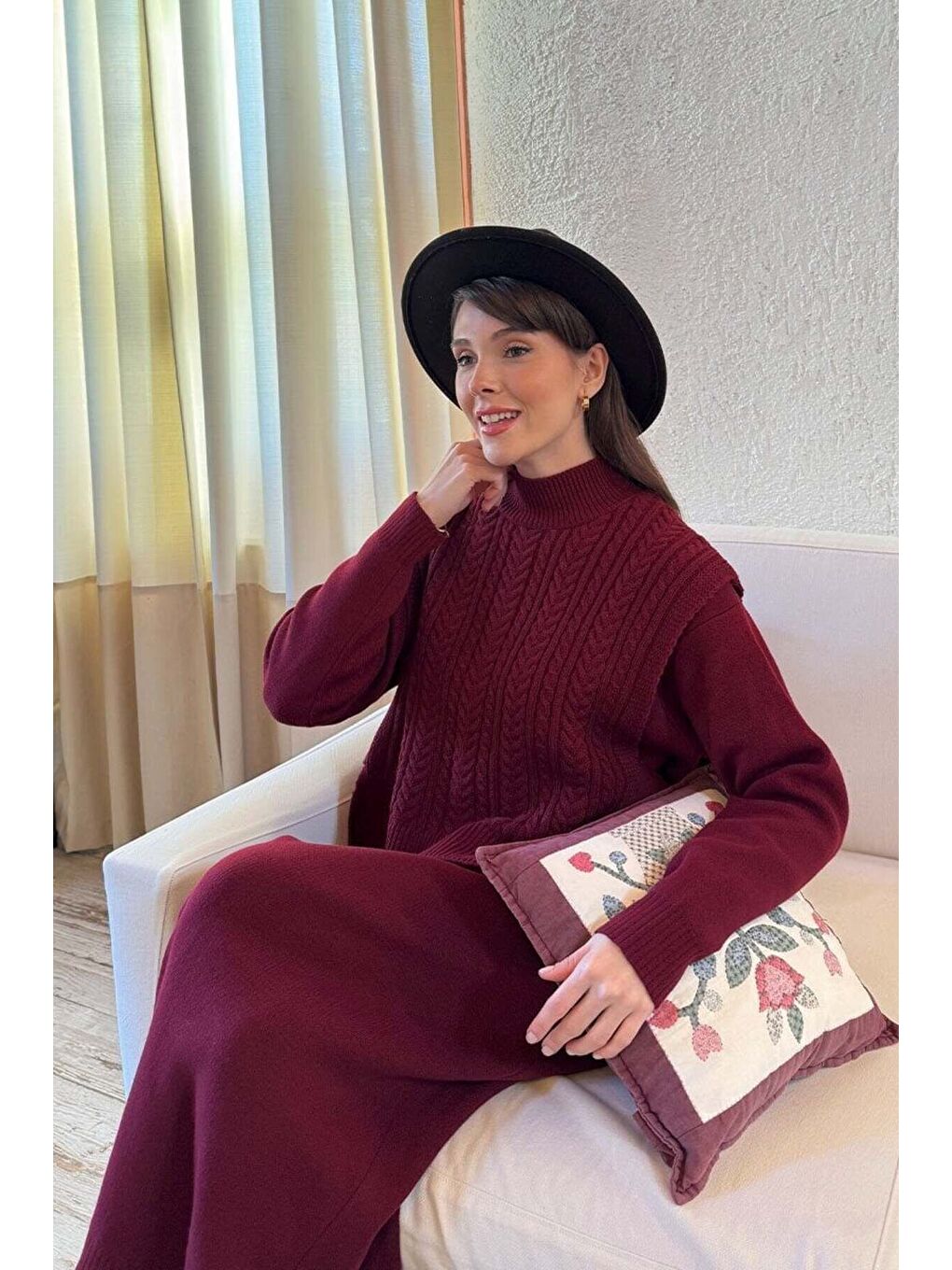 Bordo Süveterli Triko Takım-7