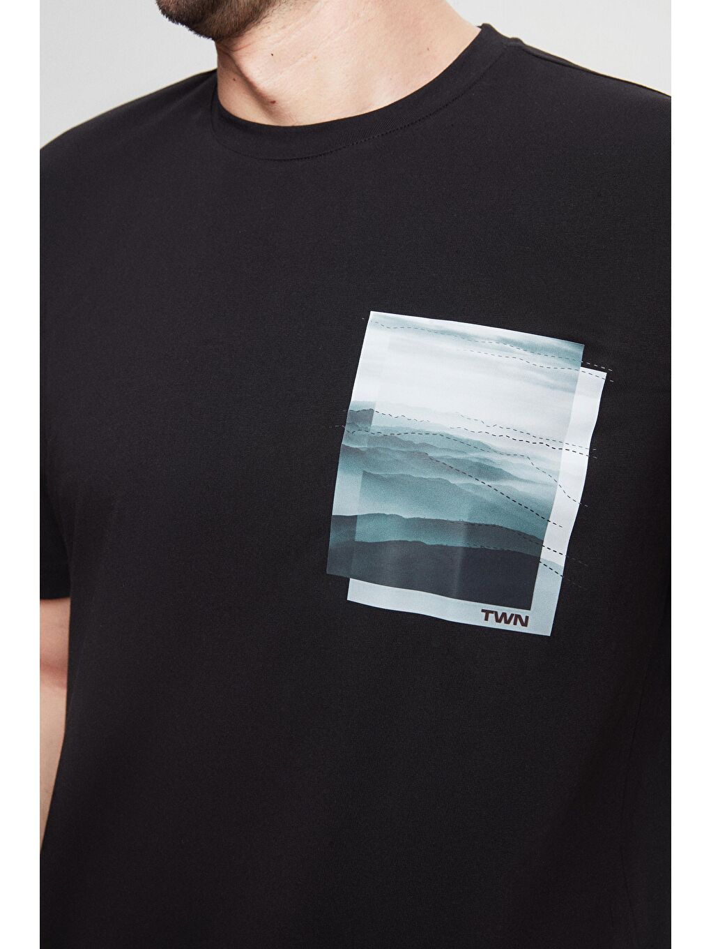 Oversize Siyah Baskılı %100 Pamuk Tişört-1