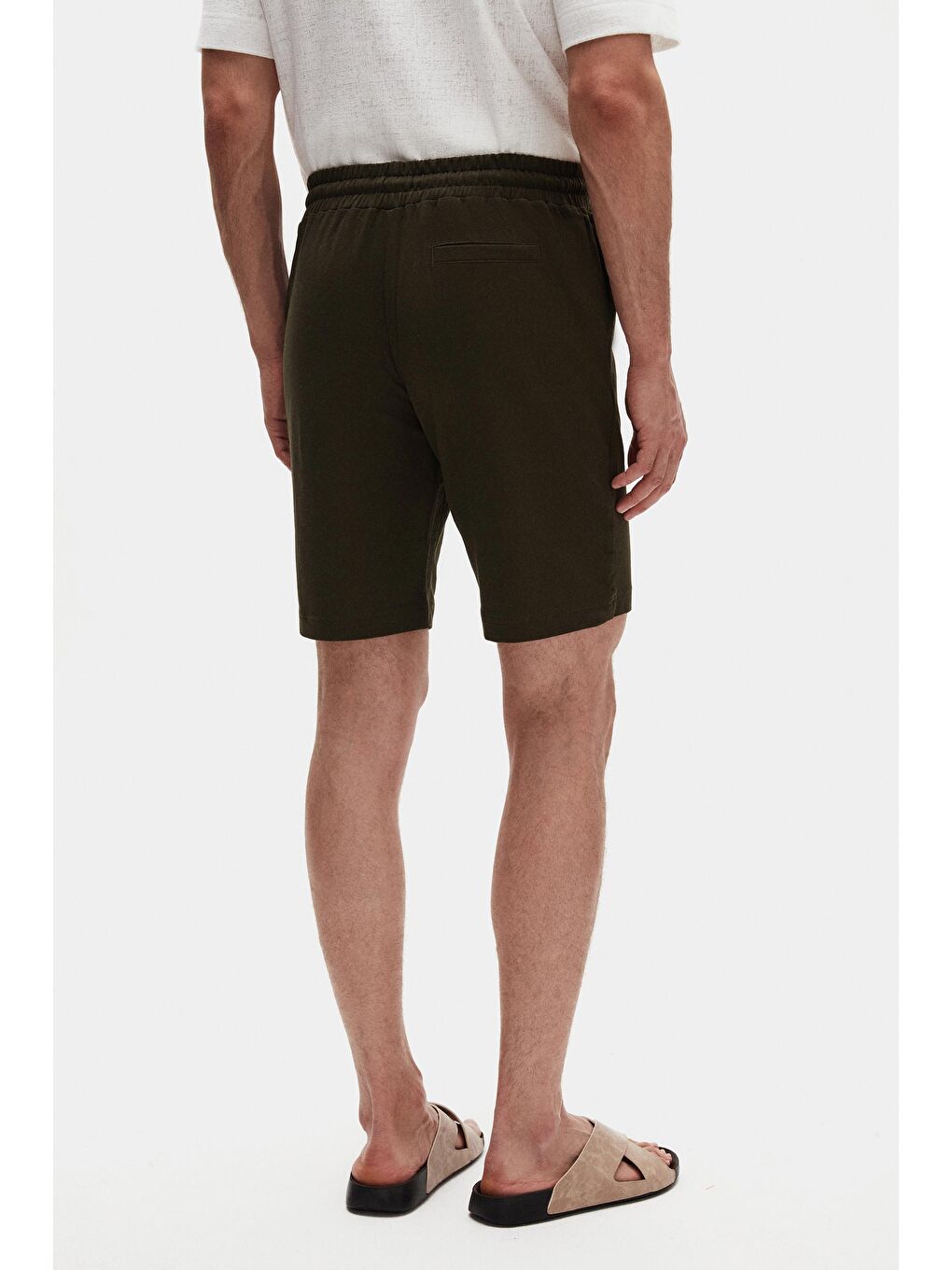 Slim Fit Haki Beli Lastikli Kordon Detaylı Rahat Pamuklu Örme Şort-2