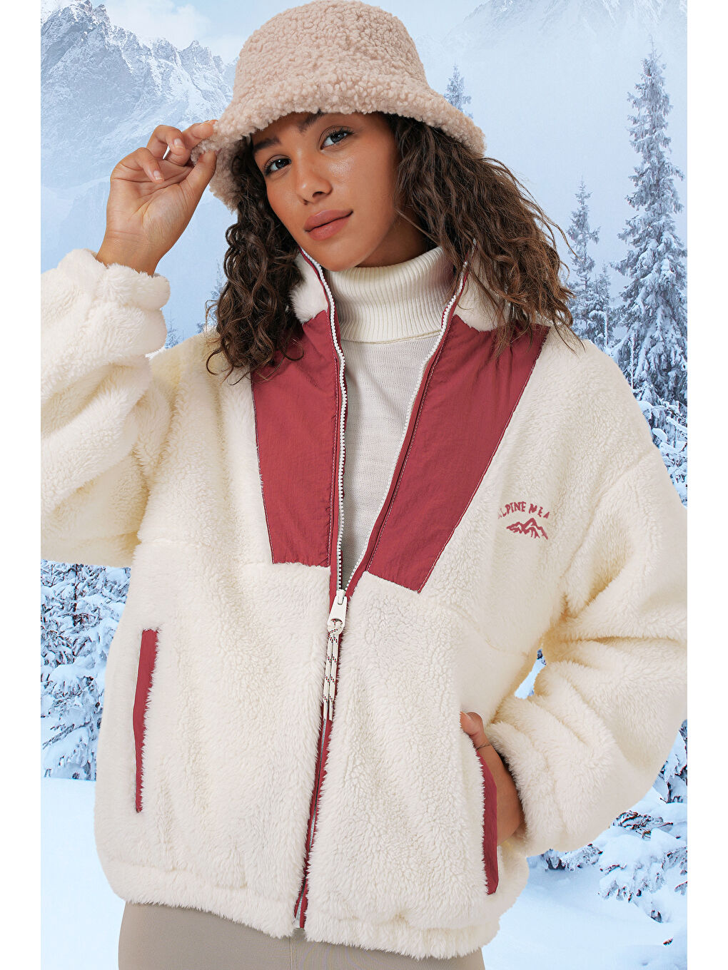 Kahverengi 5194 Kadın Pelüş Mont Ceket   Kiremit