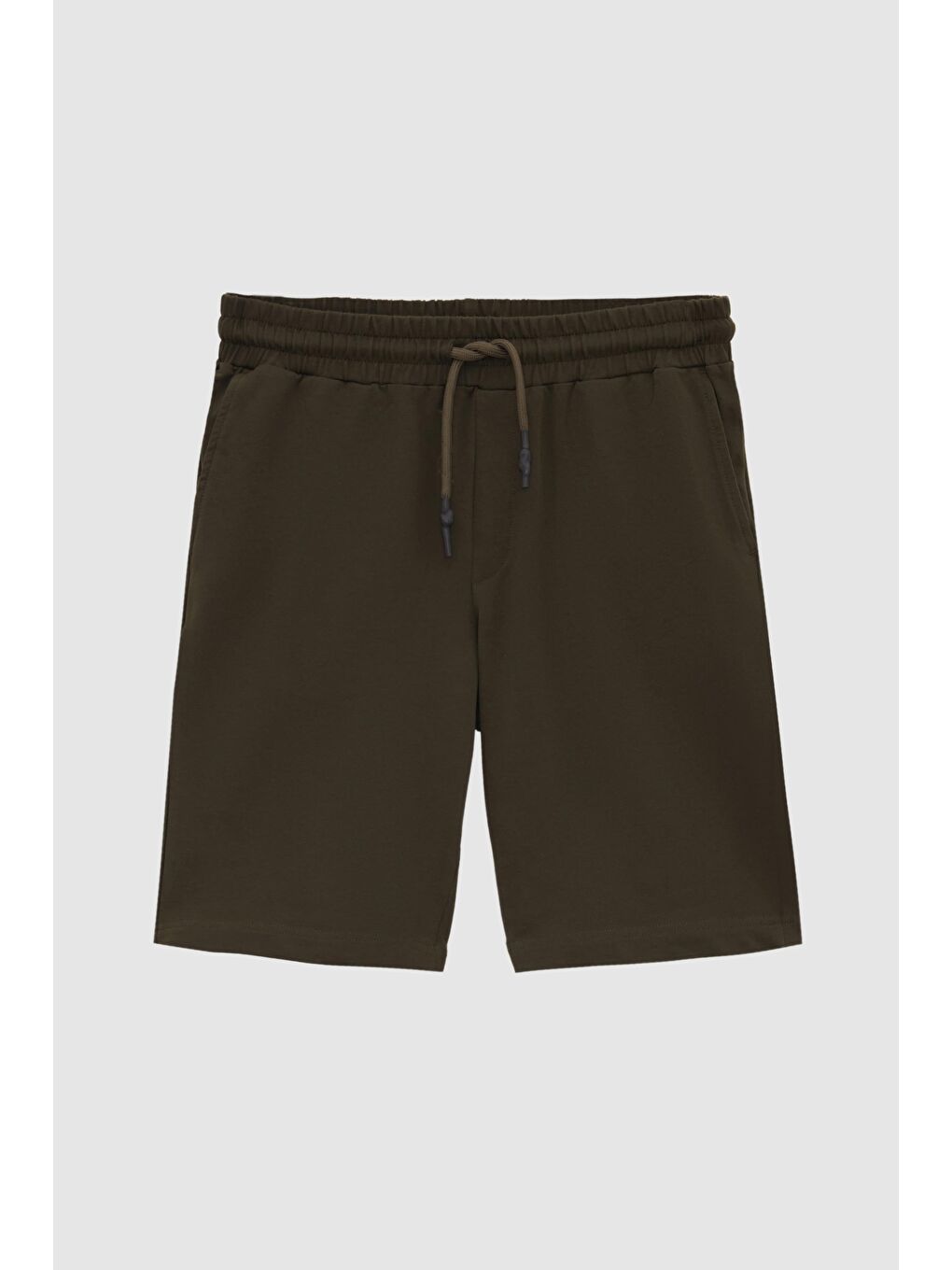 Slim Fit Haki Beli Lastikli Kordon Detaylı Rahat Pamuklu Örme Şort-4