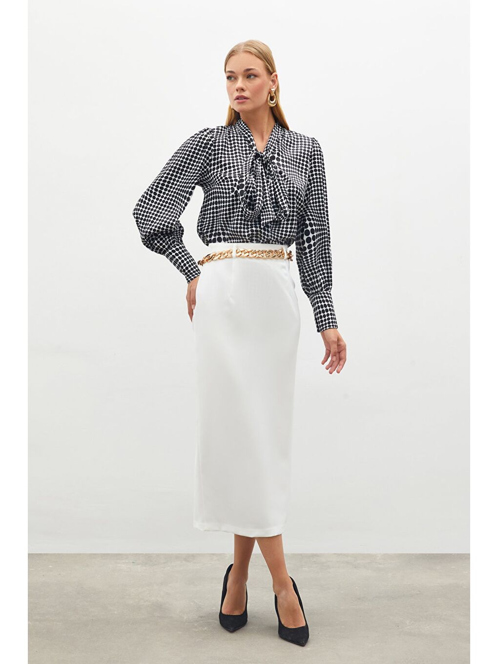 Zincir Kemerli Kalem Etek - Ekru-1