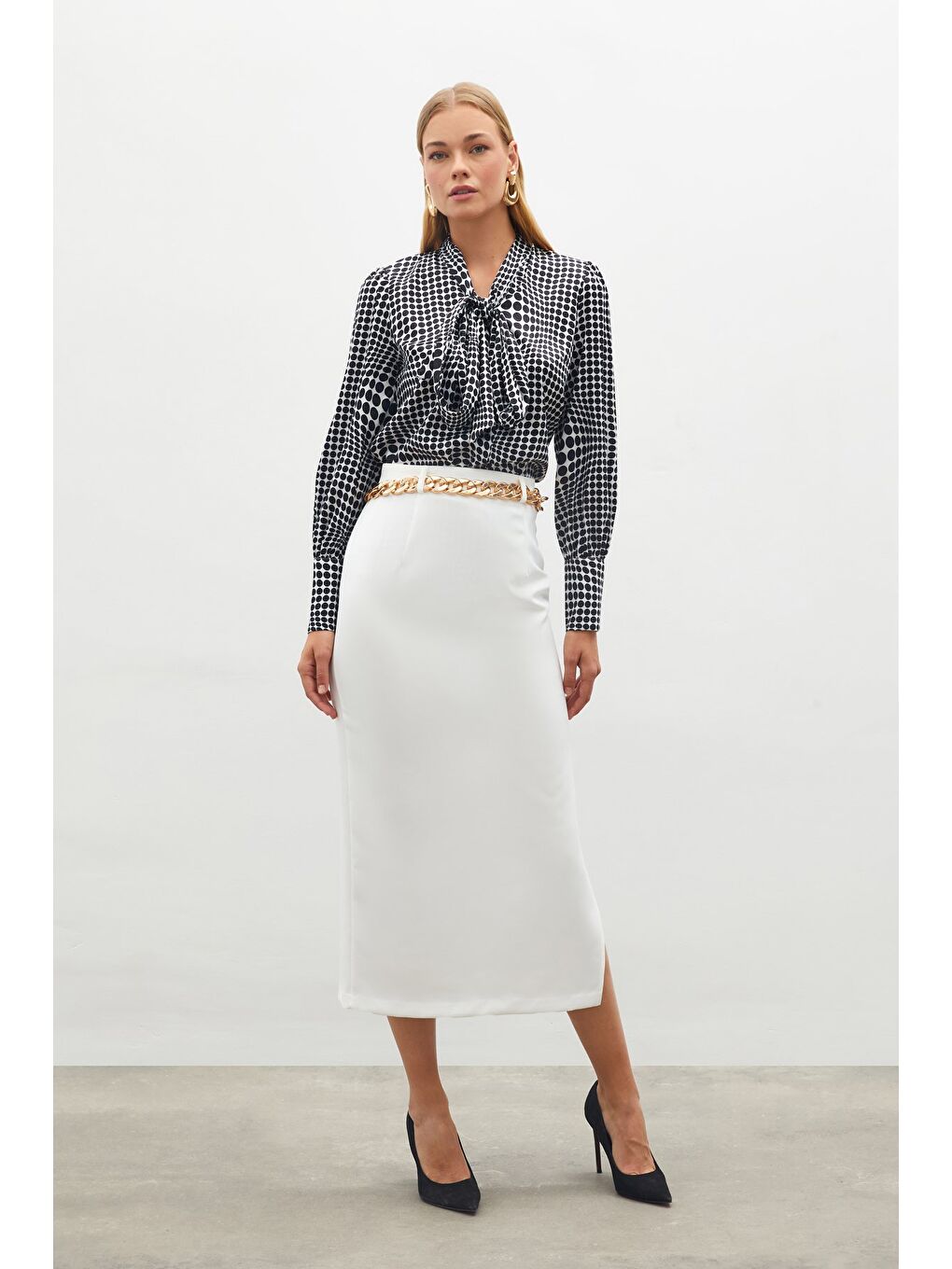 Zincir Kemerli Kalem Etek - Ekru-2