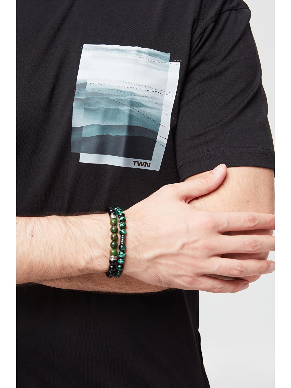 Oversize Siyah Baskılı %100 Pamuk Tişört-5