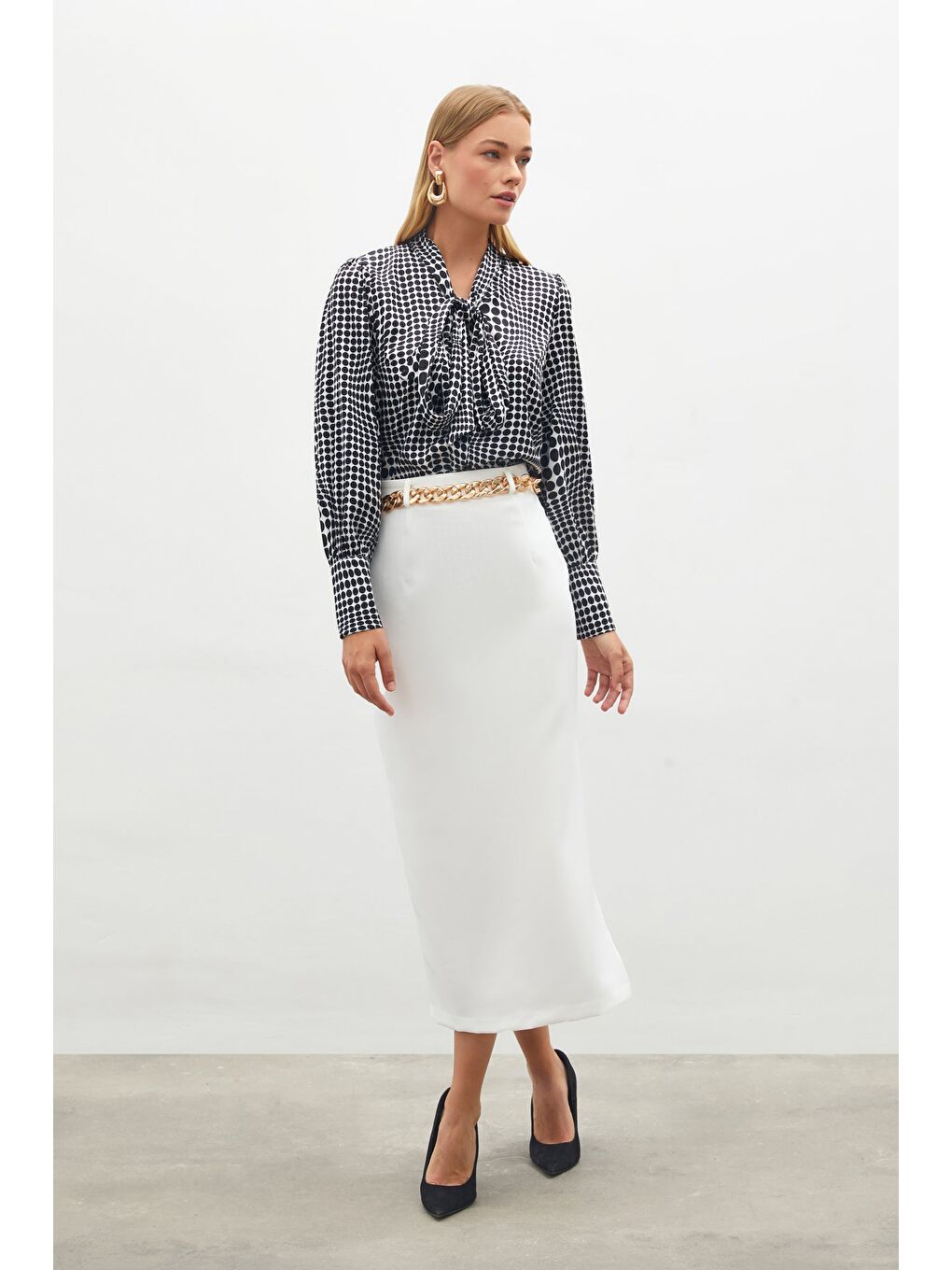 Zincir Kemerli Kalem Etek - Ekru-3