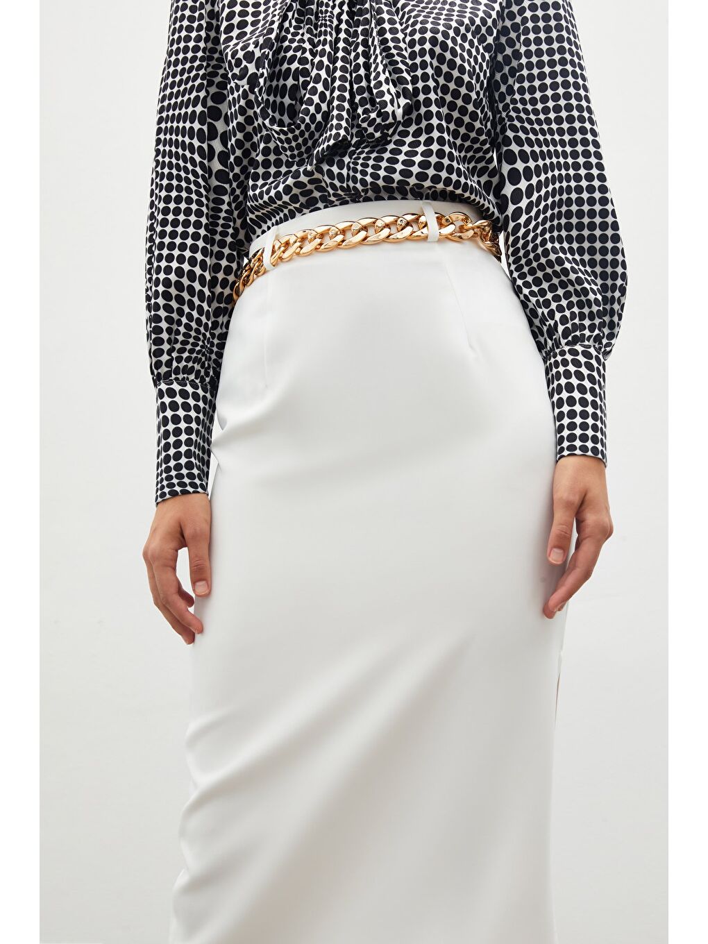 Zincir Kemerli Kalem Etek - Ekru-6