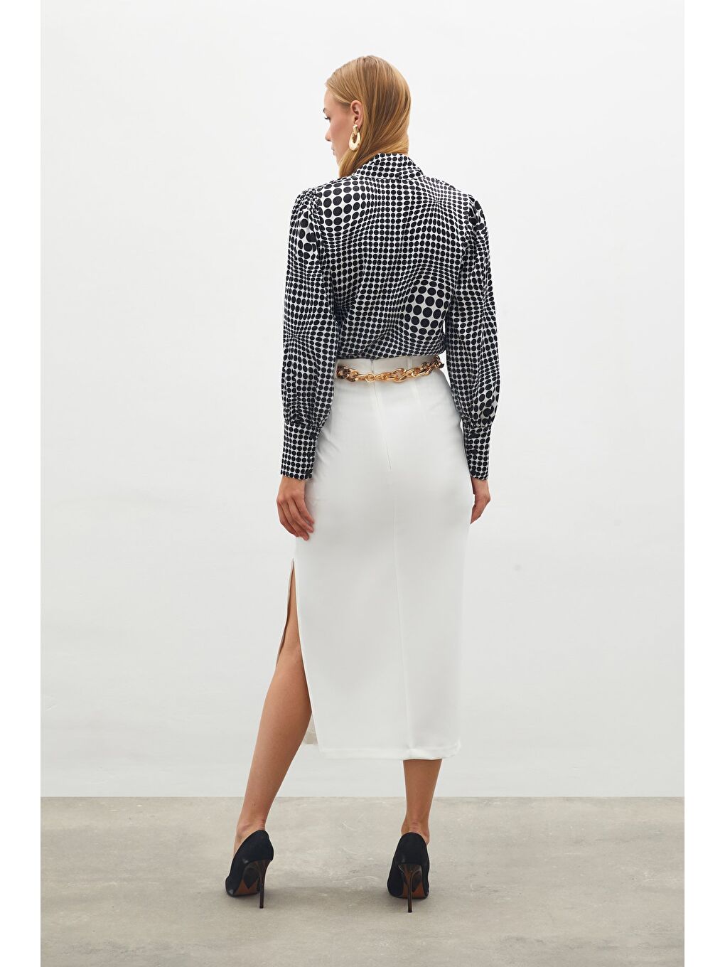 Zincir Kemerli Kalem Etek - Ekru-7