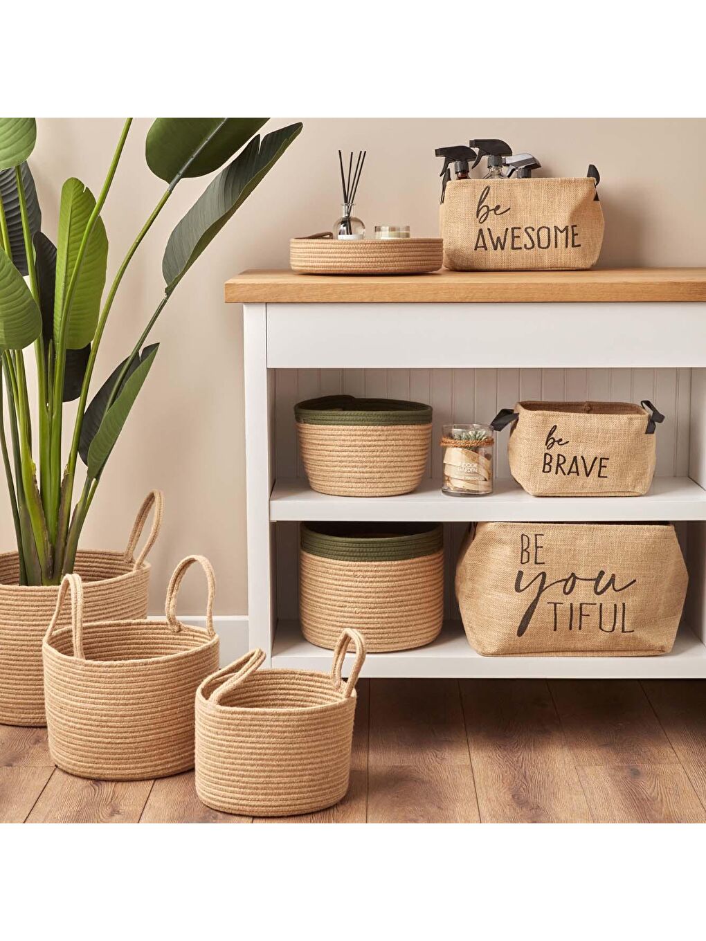 Skara Pamuklu Dekoratif Hasır Sele Tepsi Bej-2