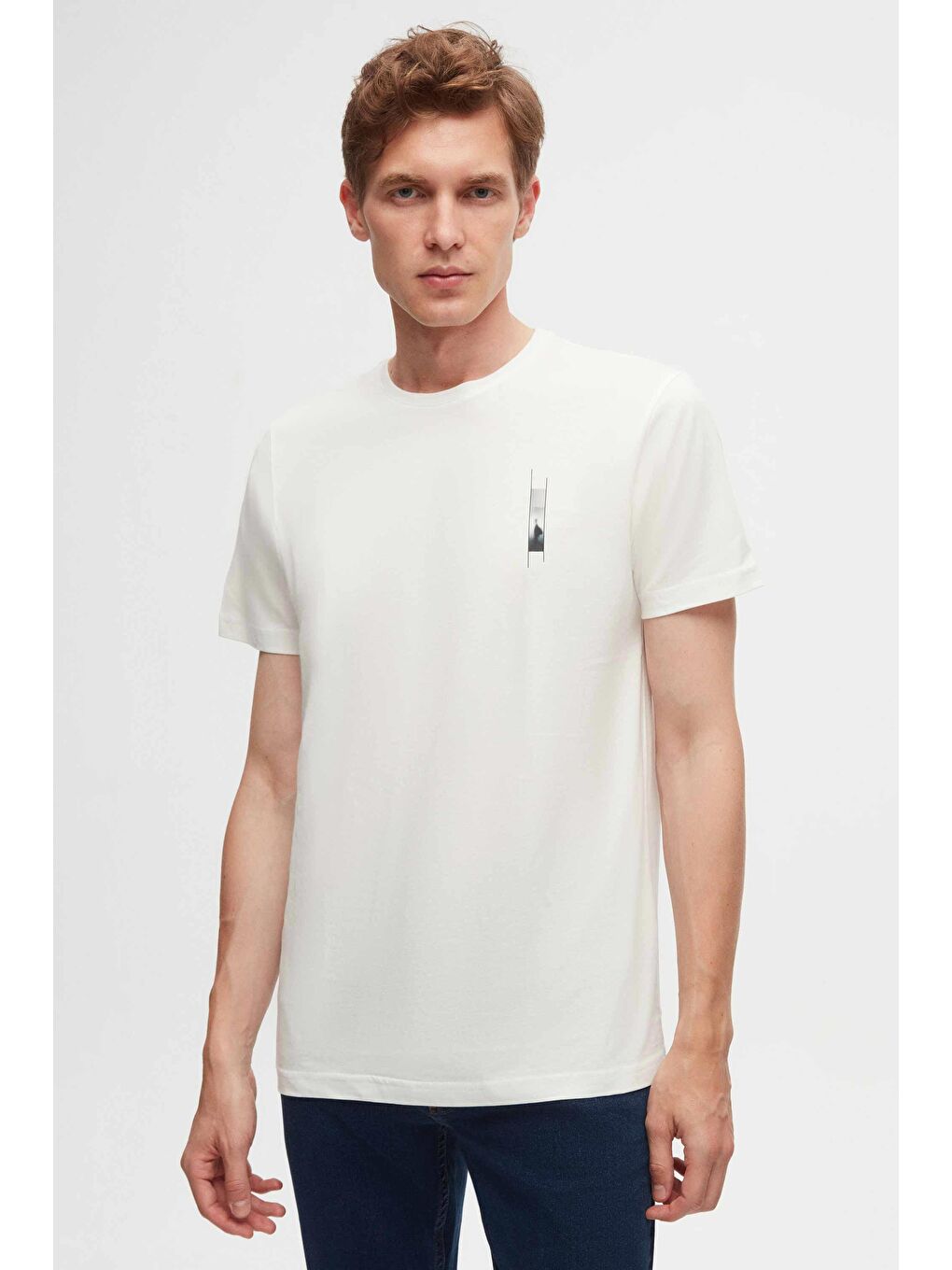 Regular Fit Beyaz Baskılı %100 Pamuk Tişört-1