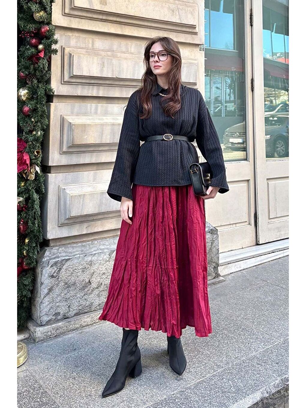 Bordo Kraşlı Bohem Etek