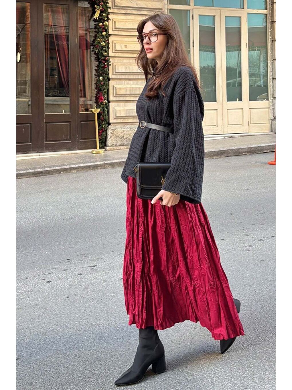 Bordo Kraşlı Bohem Etek-1