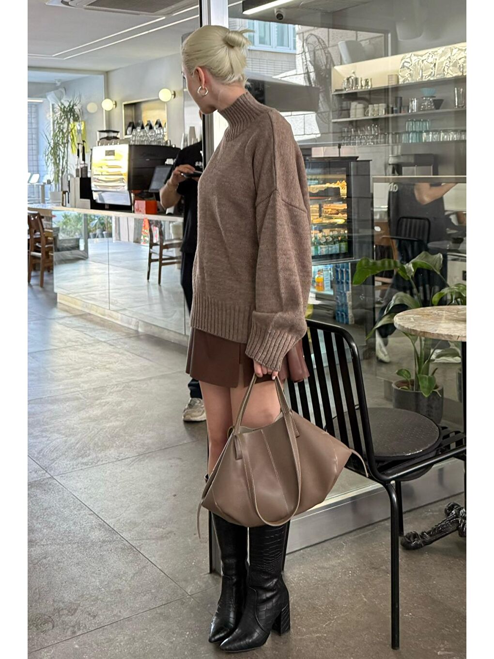 Bej Vizon Boğazlı Kadın Triko Kazak Mg2535-8