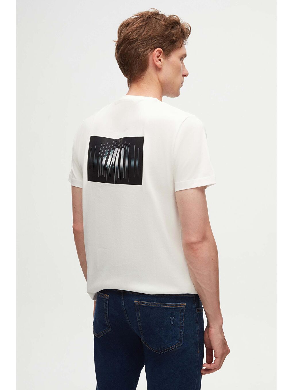 Regular Fit Beyaz Baskılı %100 Pamuk Tişört-3