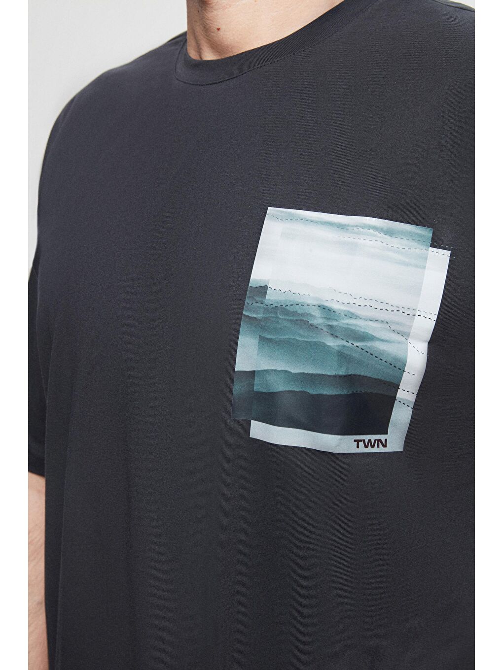 Oversize Antrasit Baskılı %100 Pamuk Tişört-1