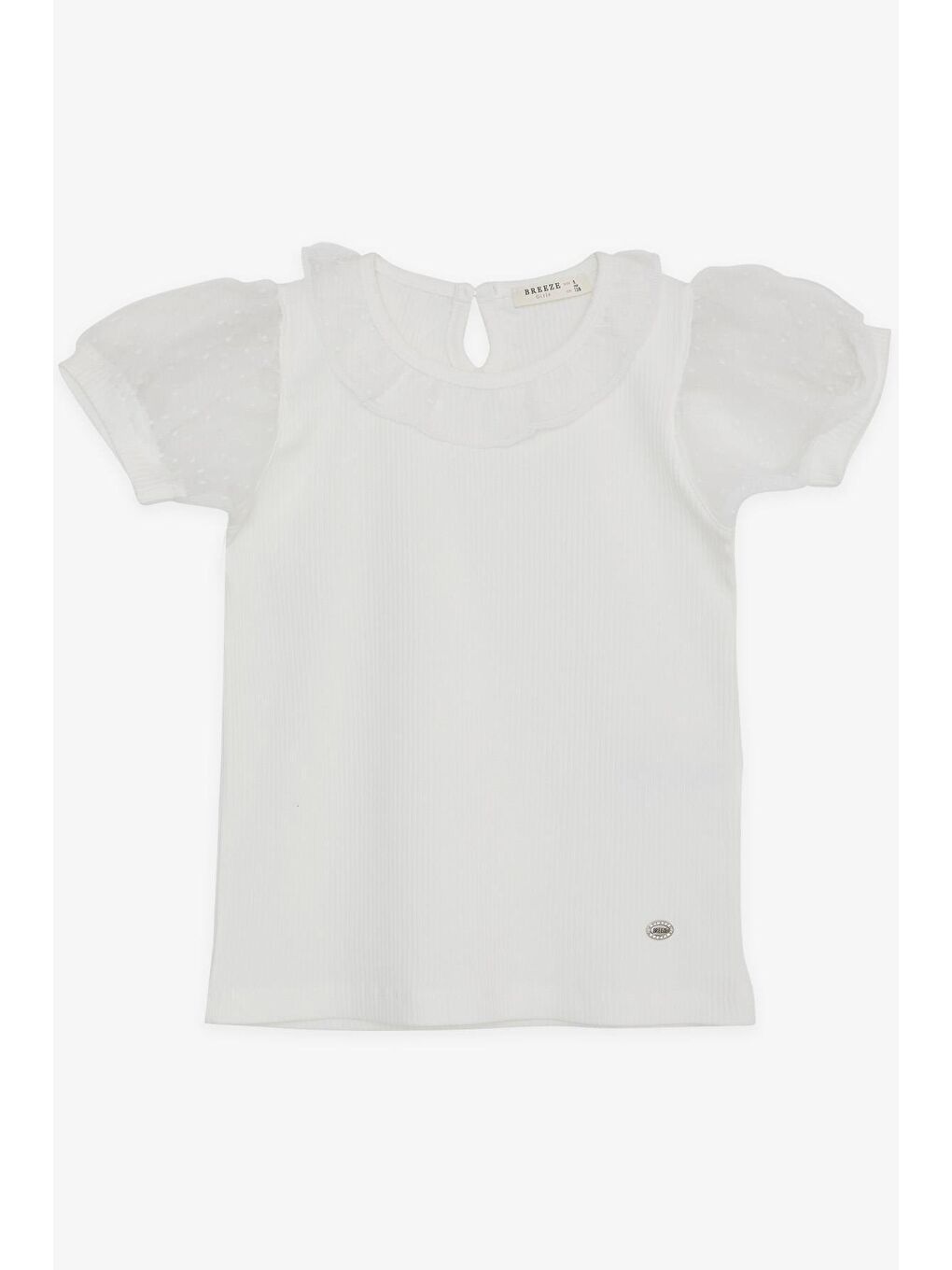 Kız Çocuk Tişört Kolları Yakası Tül Ekru (7-12 Yaş)