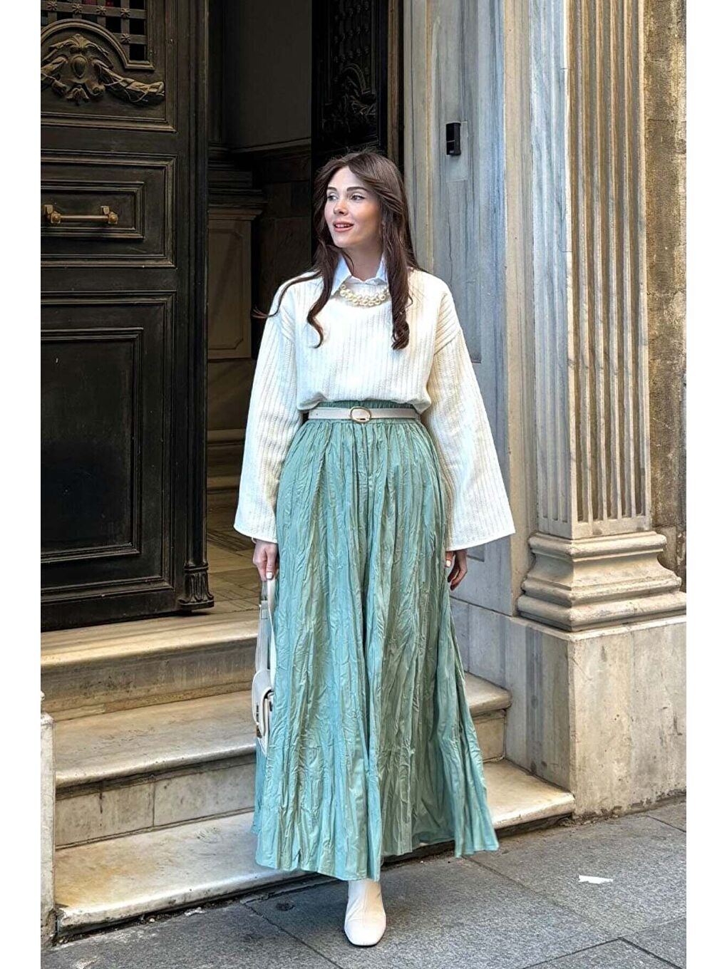 Mint Yeşili Kraşlı Bohem Etek-1