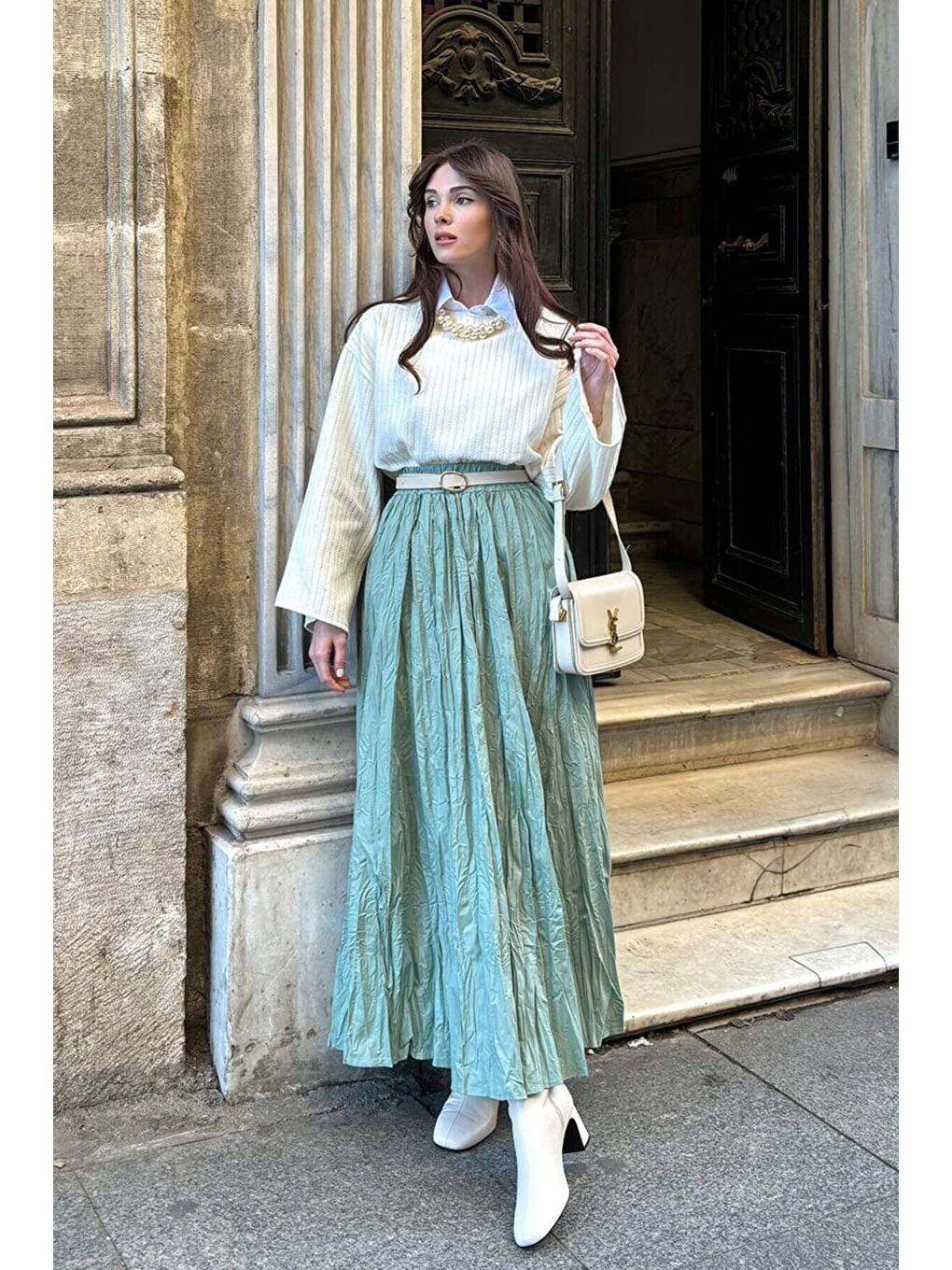 Mint Yeşili Kraşlı Bohem Etek-3