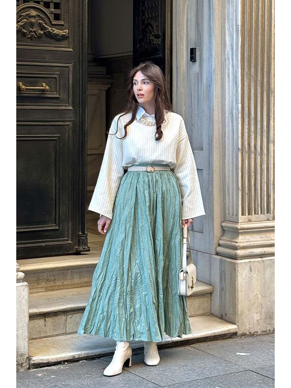 Mint Yeşili Kraşlı Bohem Etek-4