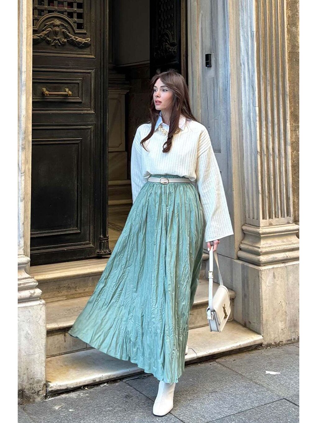 Mint Yeşili Kraşlı Bohem Etek-5