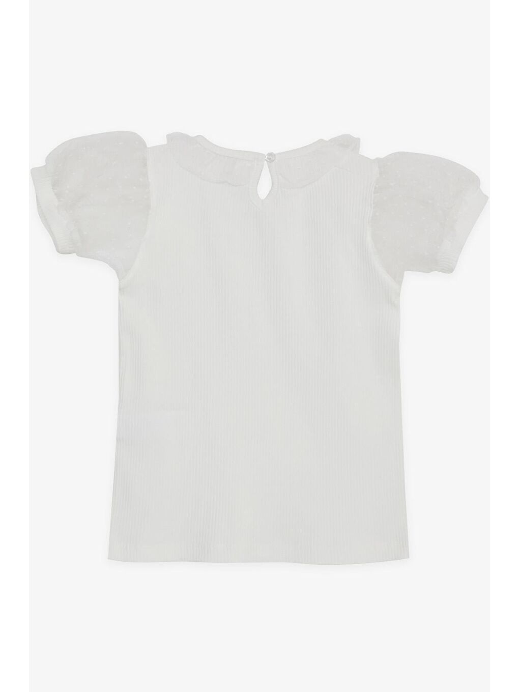 Kız Çocuk Tişört Kolları Yakası Tül Ekru (7-12 Yaş)-1