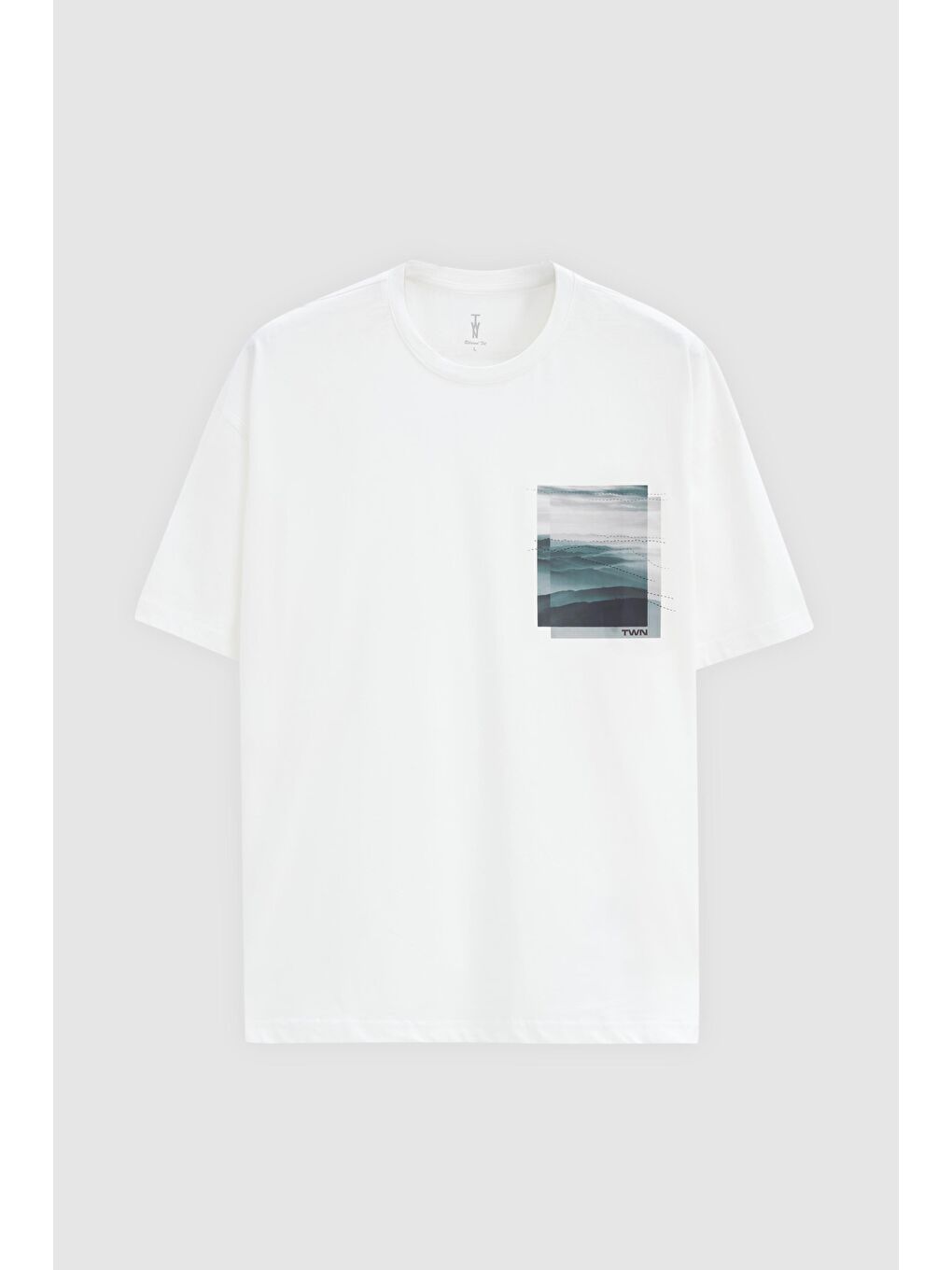 Oversize Beyaz Baskılı %100 Pamuk Tişört-4