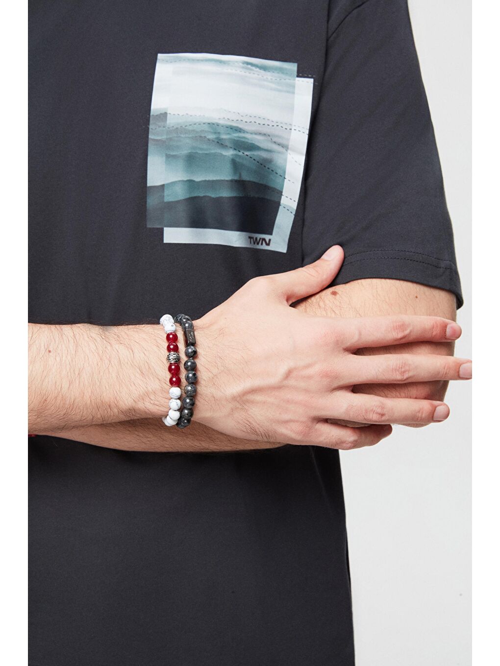 Oversize Antrasit Baskılı %100 Pamuk Tişört-5