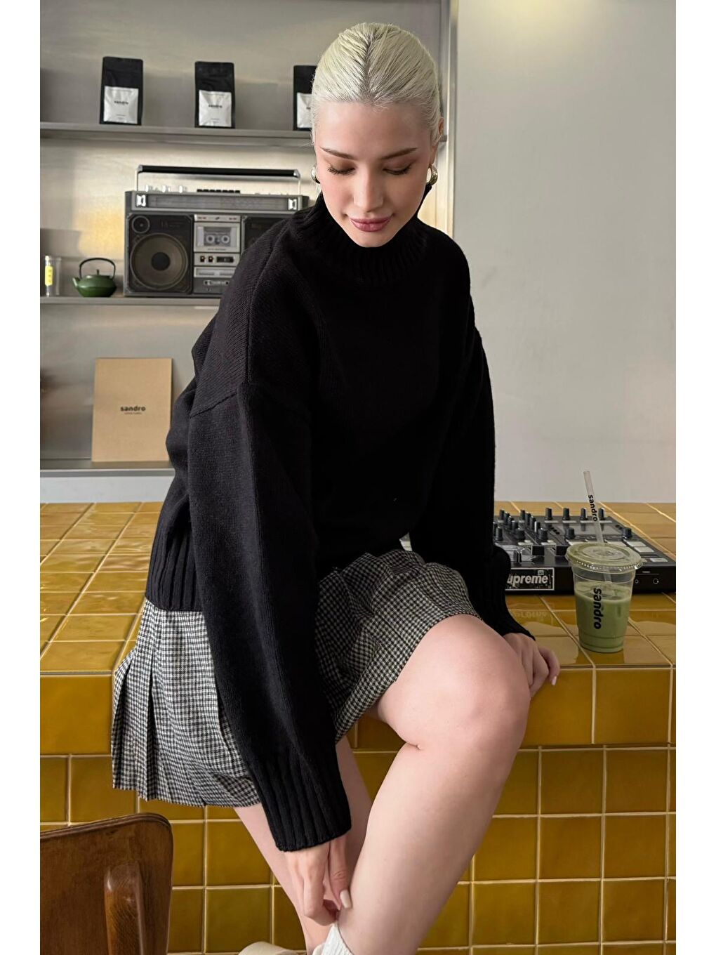 Siyah Boğazlı Kadın Triko Kazak Mg2535-4