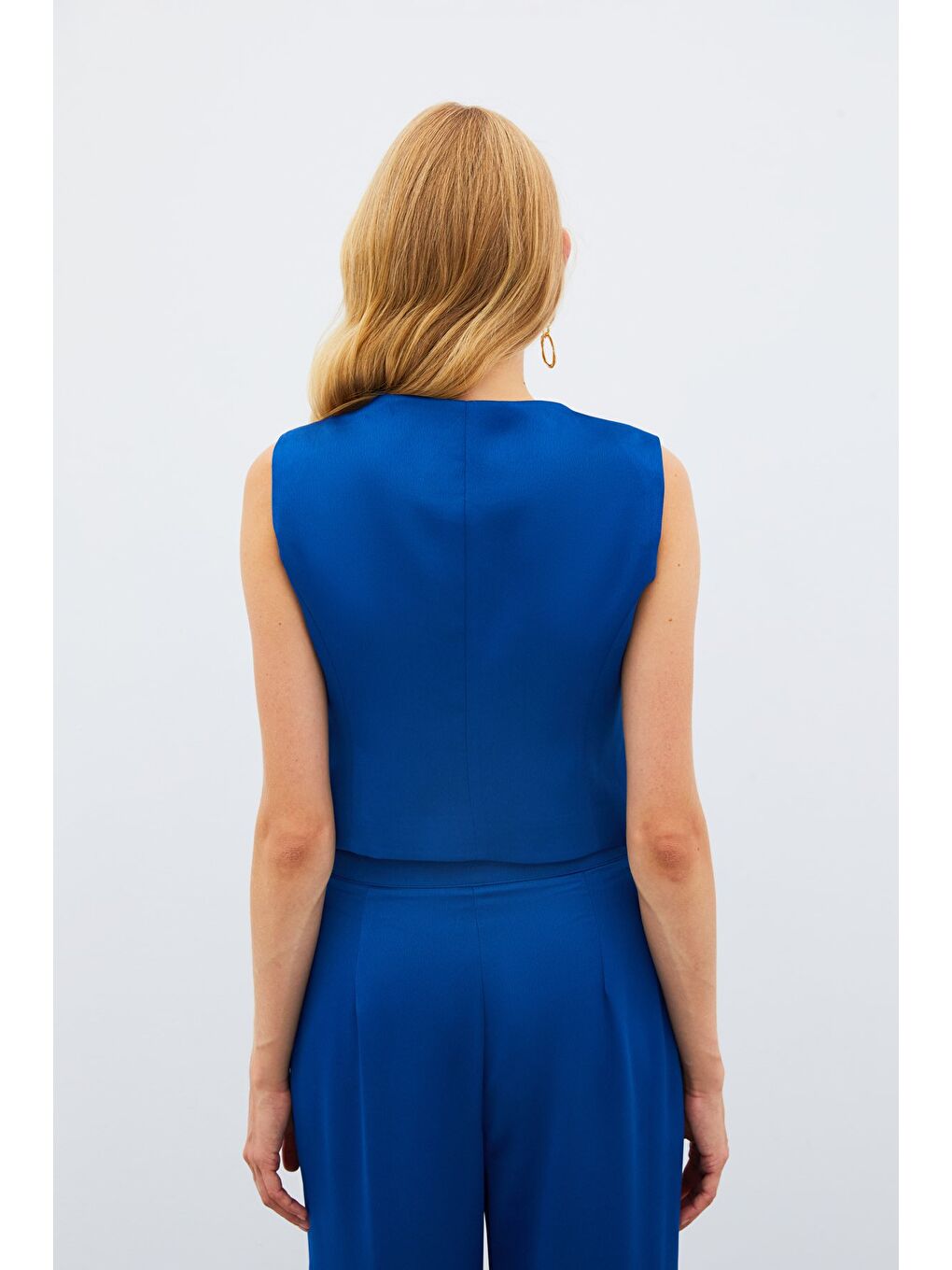 Krep Saten Yelek - Mavi-6