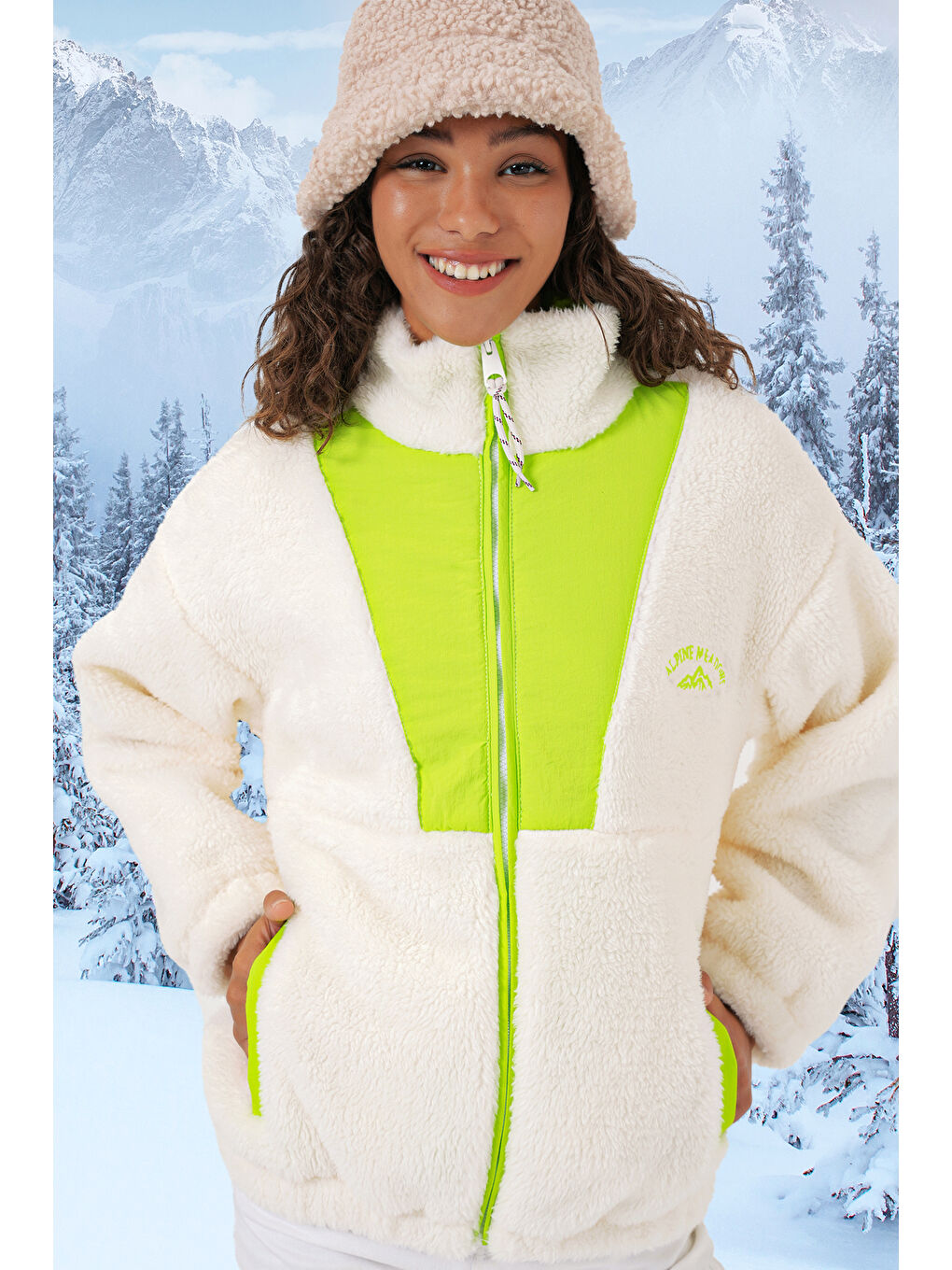 5194 Kadın Pelüş Mont Ceket   Yeşil