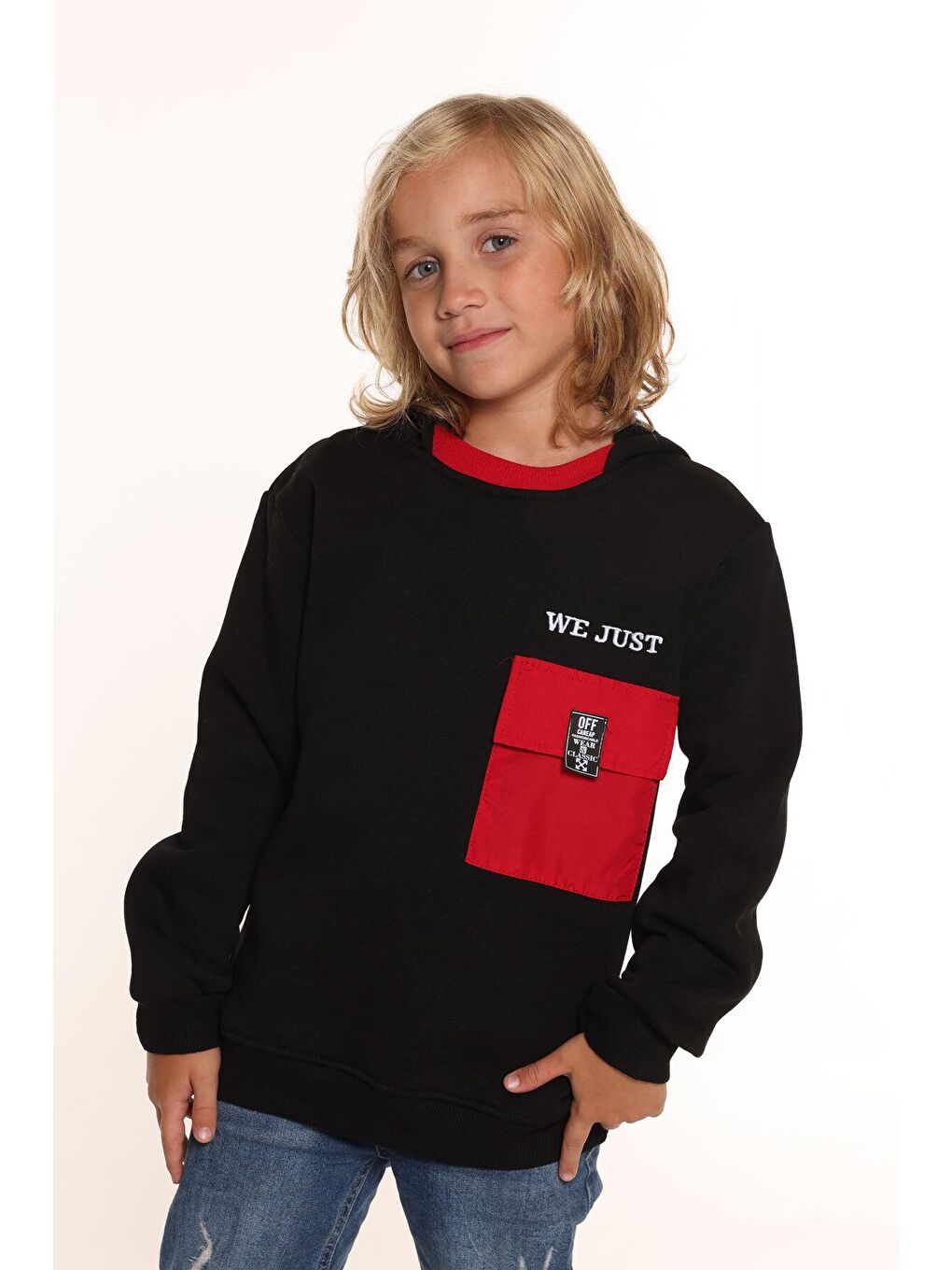 Siyah Erkek Çocuk Kapüşonlu Polarlı Sweatshirt 9-14 Yaş 14157