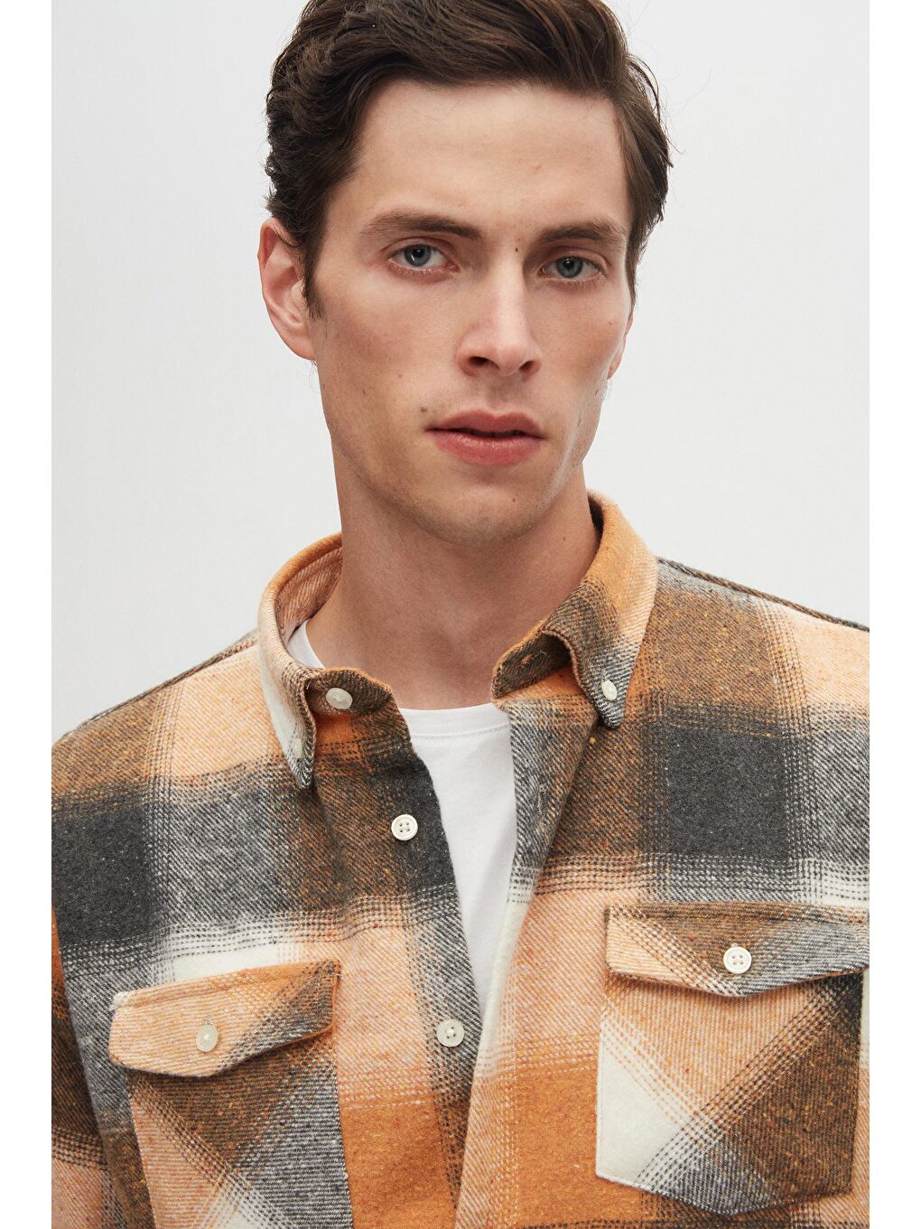 Slim Fit Turuncu Ekose Oduncu Gömlek-2