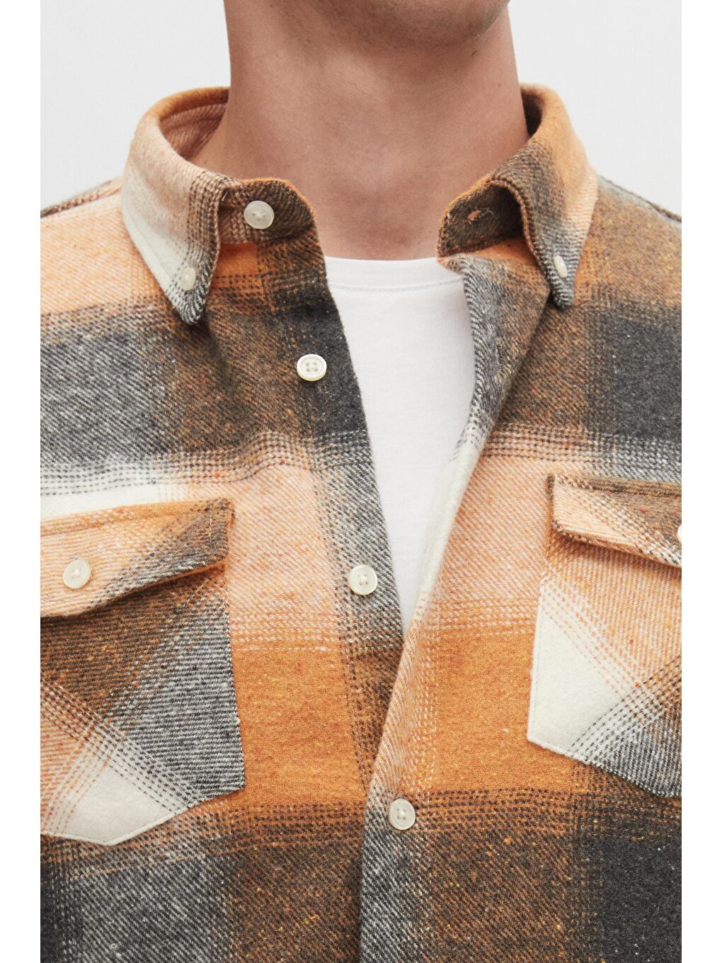 Slim Fit Turuncu Ekose Oduncu Gömlek-3