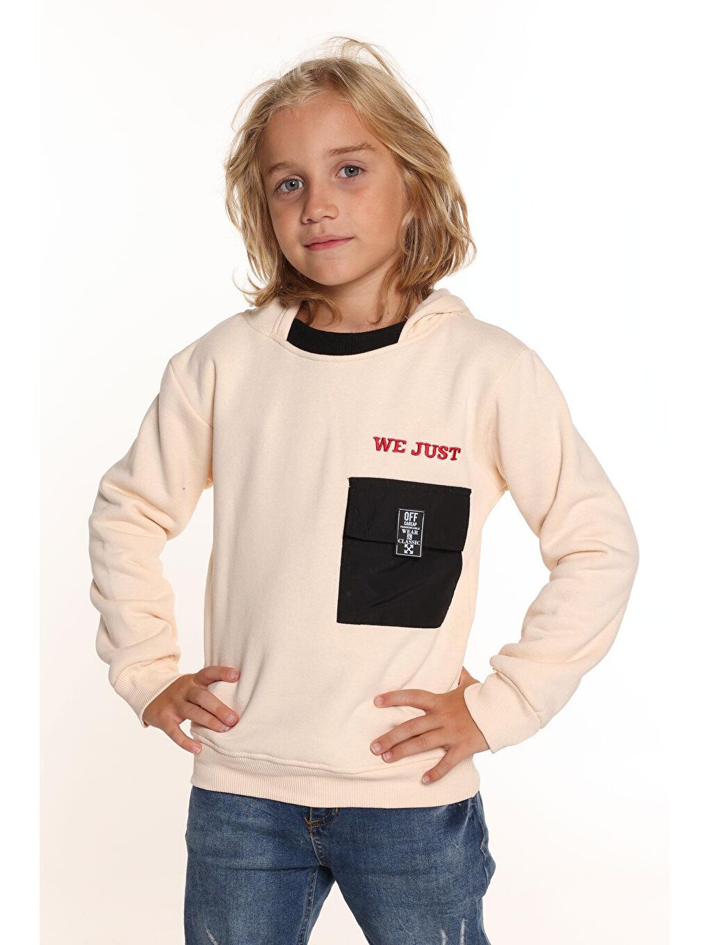 Ekru Erkek Çocuk Kapüşonlu Polarlı Sweatshirt 9-14 Yaş 14157