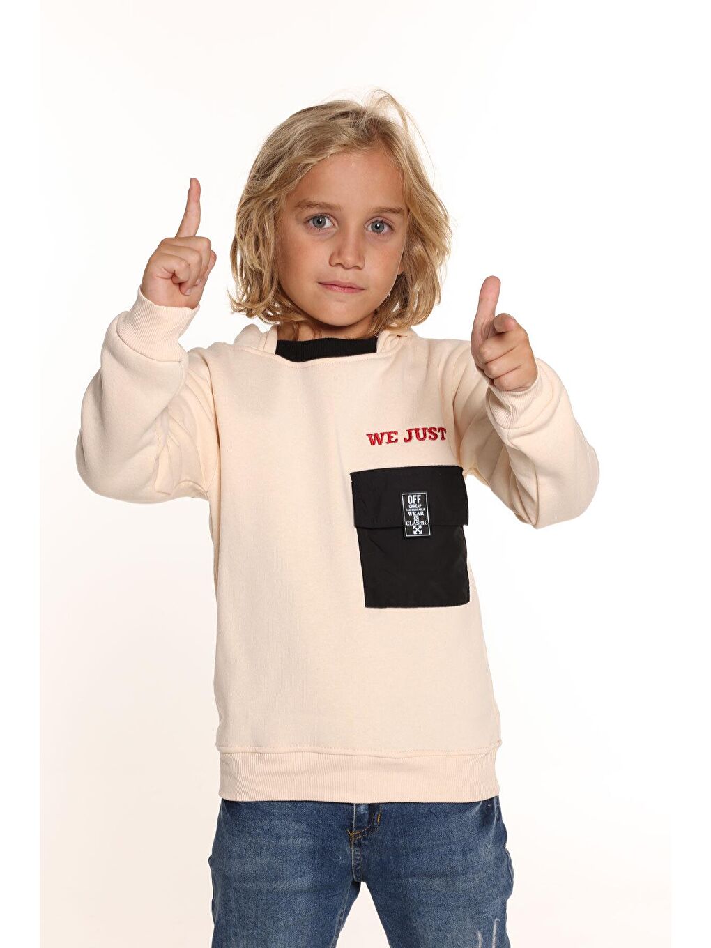 Ekru Erkek Çocuk Kapüşonlu Polarlı Sweatshirt 9-14 Yaş 14157-1