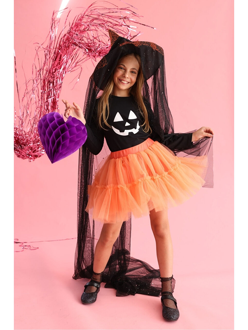 Turuncu Kız Çocuk Tül Etek - Miley-1