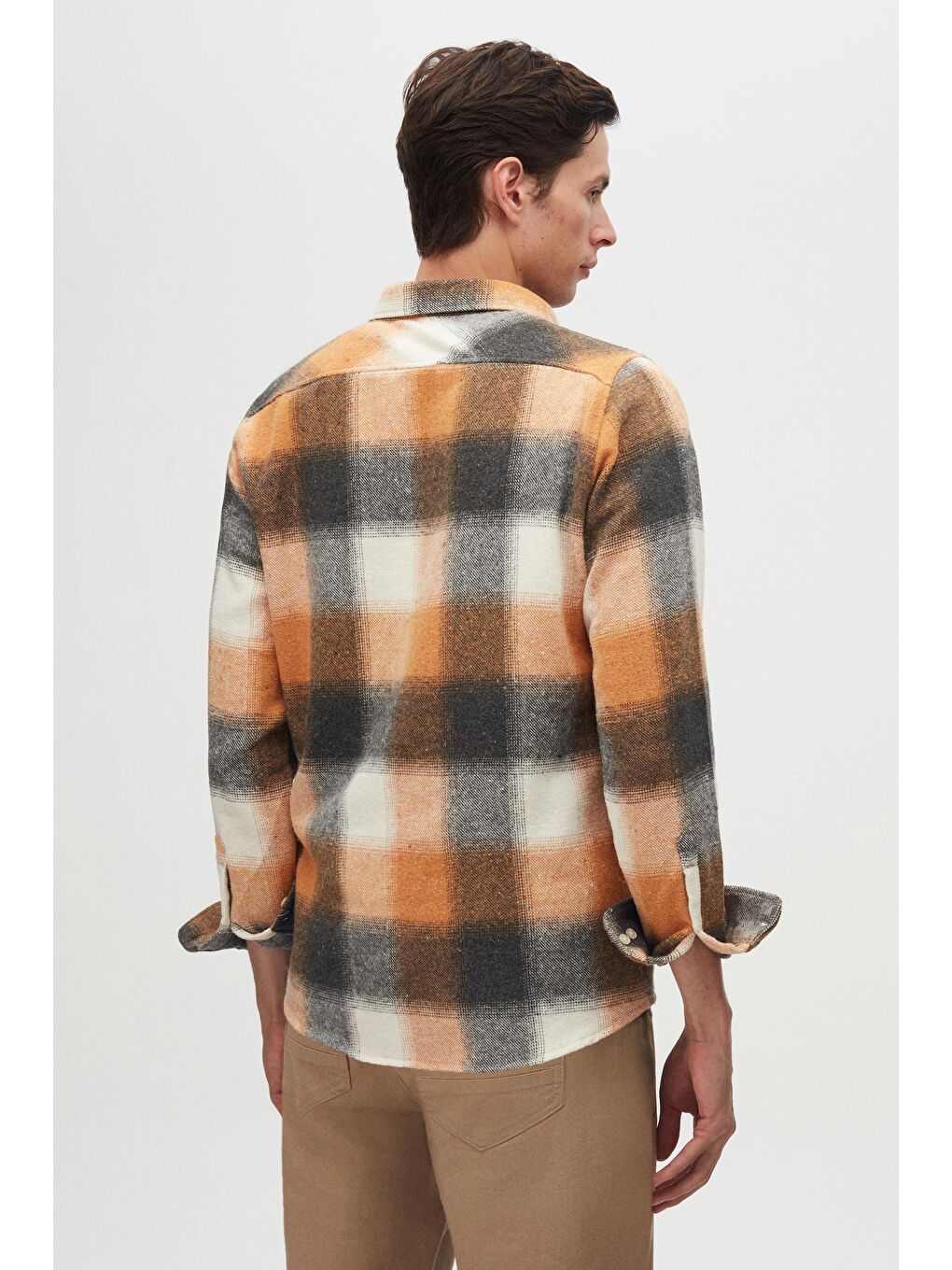 Slim Fit Turuncu Ekose Oduncu Gömlek-5