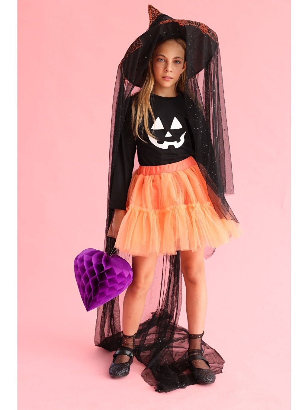 Turuncu Kız Çocuk Tül Etek - Miley-2